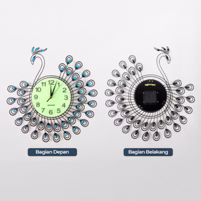 TaffHOME Jam Dinding Quartz Clock Diamond Peacock 52cm - H19 - Black — gambar 3
