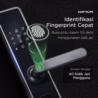 TaffHOME Smart Door Lock Fingerprint Password Card Alarm - P-7 - Black — gambar 3