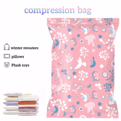 TaffPACK Kantong Plastik Vakum Pakaian Multisize 8 PCS with Hand Pump - SN1000 - Pink — gambar 3