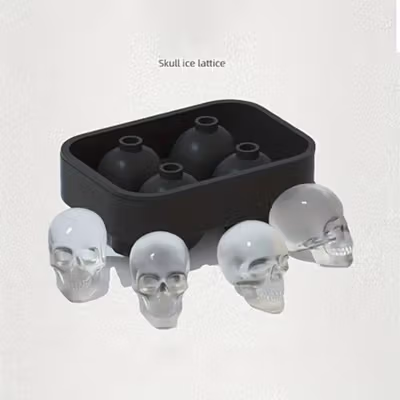TaffHOME Cetakan Es Batu Silikon Tengkorak 4 Grid Ice Cube Mold - SKL142 - Black — gambar 3