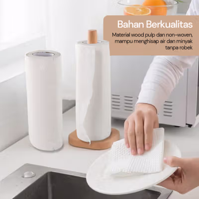 Lazy Rag Tisu Kertas Disposable Paper Towel 1 Roll (50 Helai) - MB104P - White — gambar 3