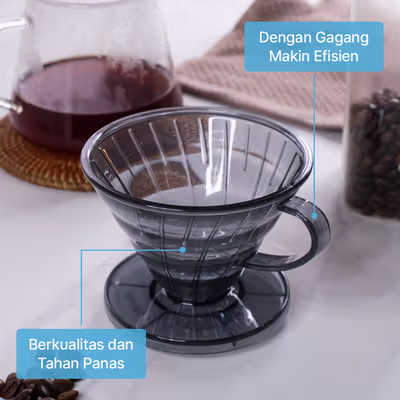 One Two Cups Filter Penyaring Kopi V60 Cone Coffee Dripper Plastik - SE105 - Gray — gambar 3