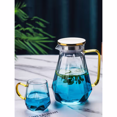 BORREY Teko Pitcher Kaca Tahan Panas Api Water Jug Borosilicate 1.8L - BRO-047 - Transparent — gambar 3
