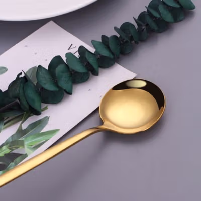Moitakiy Sendok Teh Dessert Spoon Round Head Stainless Steel 13cm 6PCS - F80 - Golden — gambar 3