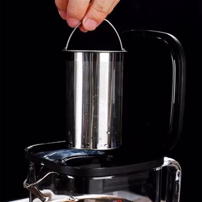 BEDRE Teko Teh Kaca Saringan Tahan Panas Api dengan Tombol Buka 1L - BR-610 - Transparent — gambar 3