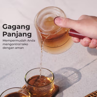 HMLOVE Teko Teh Kaca Saringan Tahan Panas Api Infuser Teapot 400ml - HM04 - Transparent — gambar 3