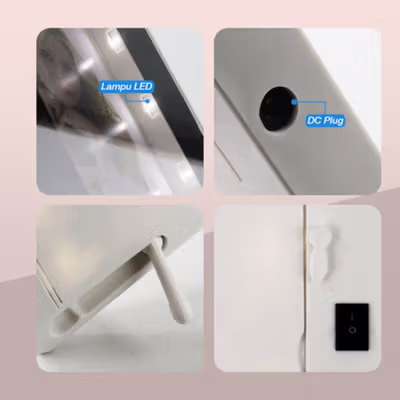INARA Bingkai Foto Cermin Photo Frame Magic Mirror Square with Light - BSS3 - White — gambar 3