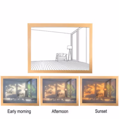 INS Lampu Meja Hias 3D Lukisan Kayu Akrilik 3in1 Color Painting LED Empty Room - DR5W - Brown — gambar 3