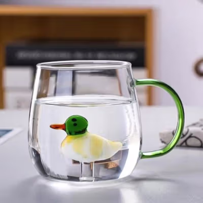 LAZZY Cangkir Kopi Kaca Tahan Panas Duck Aesthetic Mug 400ml Duck - L400 - Transparent — gambar 3