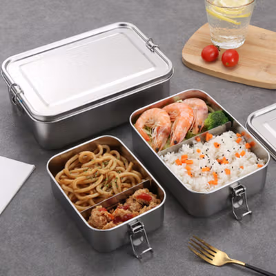 TaffHOME Kotak Makan Lunch Box Stainless Steel 2 Grid 1400ml - UP-14 - Silver — gambar 3