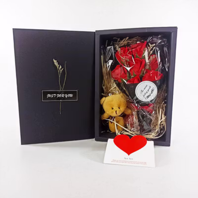 WS Buket Bunga Sabun Mawar Boneka LED String Soap Rose Valentine Gift - WS-07 - Red — gambar 3