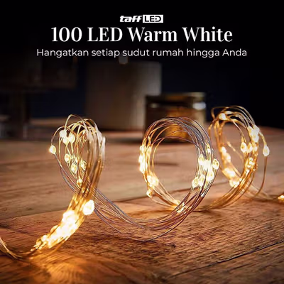 TaffLED Lampu Hias String Lights Tumblr IP65 USB Warm White 3000K 10M - TDC-01 - White — gambar 3