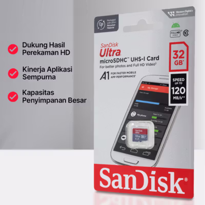 SanDisk Ultra microSDHC UHS-I Class 10 A1 120MB/s 32GB - SDSQUA4 - No Color — gambar 3