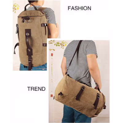 Free Knight Tas Ransel Selempang Barrel Travel Mountaineering Canvas - CC05 - Black — gambar 3