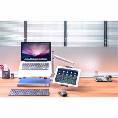 Bracket Laptop dan Tablet Holder Mount Multifungsi Aluminium 2 Arm - OA-9X - Silver — gambar 3