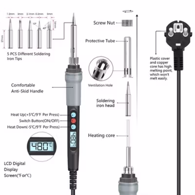 Solder Elektrik Adjustable Temperature Soldering ESD SAFE 90W - CS-926S - Black — gambar 3