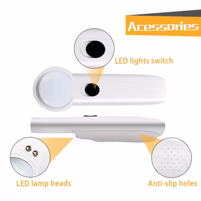 Kaca Pembesar Handheld Magnifiying Glass Lup with 2 LED 35mm 8X - JM-Z19 - White — gambar 3