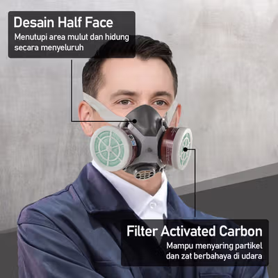 TaffGUARD Masker Gas Respirator Half Face with Activated Carbon Filter - N8305 - Gray — gambar 3