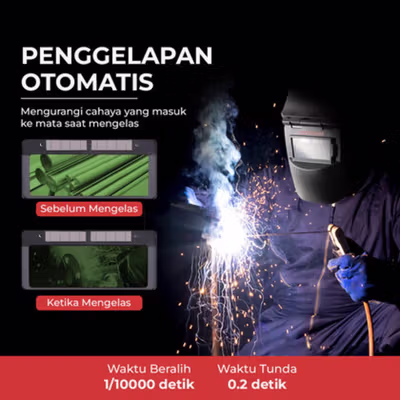 TaffGUARD Masker Las Auto Darkening Safety Mask Flat Flip - HJ05 - Black — gambar 3