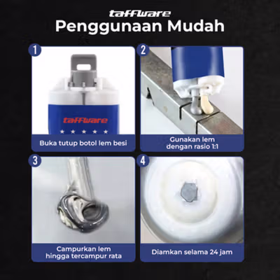 Taffware Lem Besi Tahan Panas Glue Adhesive Industrial AB 50ml - 8896 - White — gambar 3