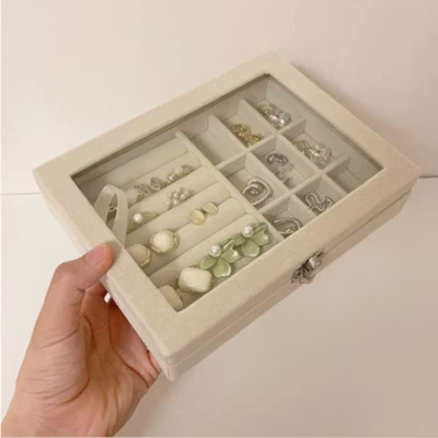 ANNGILL Kotak Perhiasan Aksesoris Organizer Storage Jewelry Box - AG307 - White — gambar 3