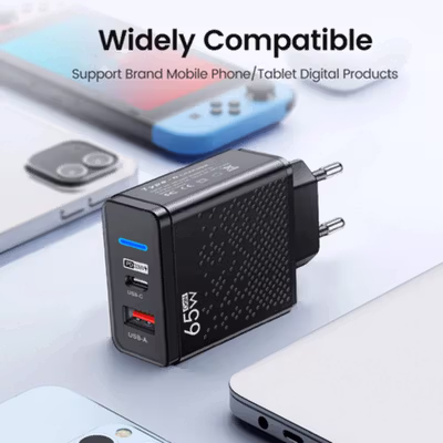 Aubess Kepala Charger Dual Port Universal 65W - GAN001 - Black — gambar 3