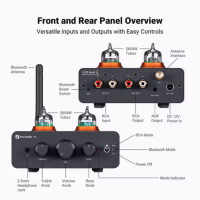 Fosi Audio Preamp Tube Bluetooth 5.1 AptX LL HD Bass and Treble - P3 - Black — gambar 3