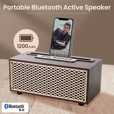 MOMO Portable Wireless Speaker Vintage Wood Bluetooth 5.0 1200mAh - XM-5H - Coffee — gambar 3