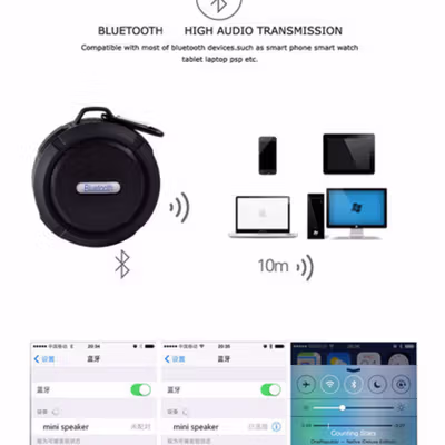 Taffware Mini Bluetooth Speaker Portable Outdoor with Suction Cup 5W - C6 - Black — gambar 3