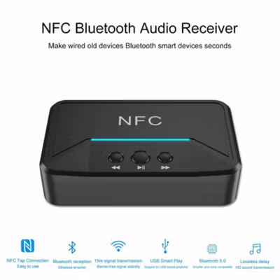 VAORLO Audio Bluetooth 5.3 Receiver NFC Stereo Kit Speaker AUX RCA USB - BT200 - Black — gambar 3