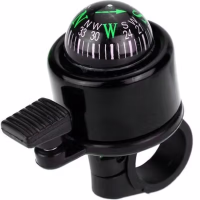 MTB Bell dan Kompas Sepeda Bicycle Compass with Trumpet Bell Aluminium - R2194 - Black — gambar 3