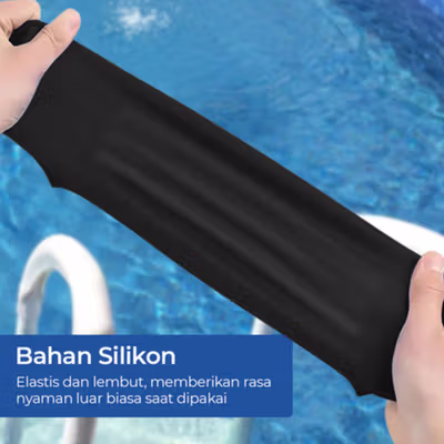 TaffSPORT Topi Renang Silicone Penutup Kepala Swim Cap - SX01 - Black — gambar 3