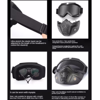 SYSTECH Kacamata Helm Motor Goggles Mouthpiece UV400 Windproof Clear - DH-161 - Black White — gambar 3
