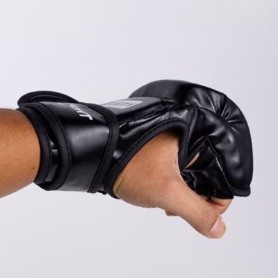 TaffSPORT Sarung Tangan Half Finger MMA UFC Boxing PU Leather Gloves - FE-BO0027 - Black — gambar 3
