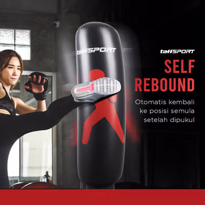 TaffSPORT Samsak Tinju Berdiri Inflatable Punching Bag 1.6M - DS0096 - Black — gambar 3