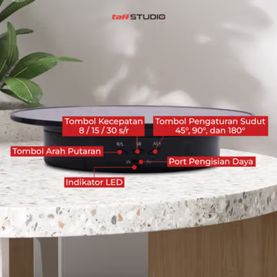 TaffSTUDIO Alas Putar Rotating Turntable Display Stand Mirror Remote 20cm - QM104 - Black — gambar 3