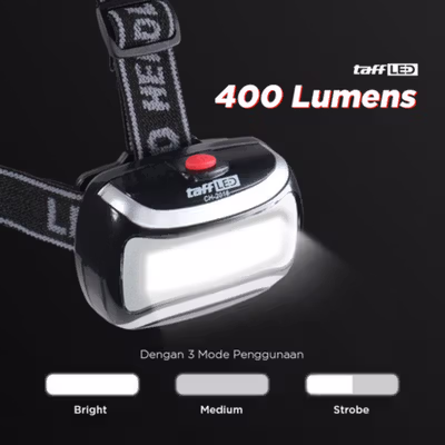 TaffLED Senter Kepala LED COB Headlamp Waterproof 3 Mode 400 Lumens - CH-2016 - Black — gambar 3