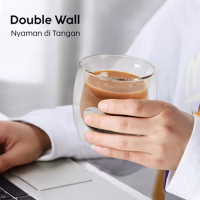 SIBAOLU Gelas Kaca Aesthetic Tahan Panas Double Wall Bear Glass 270ml - C8784 - Transparent — gambar 3
