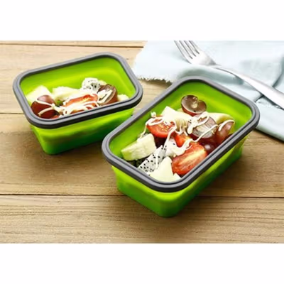ACEBON Kotak Makan Lunch Box Foldable Silicone Single Layer 800ml - TN99 - Green — gambar 3