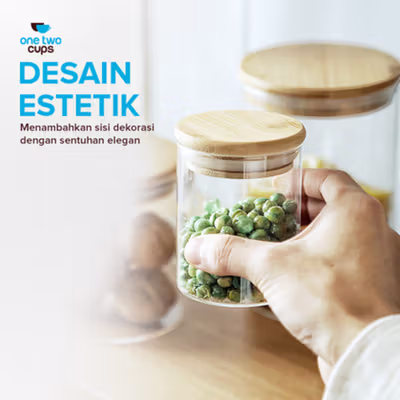 One Two Cups Toples Kaca Penyimpanan Makanan Kedap Udara Glass Jar 410ml - GH1270 - Transparent — gambar 3