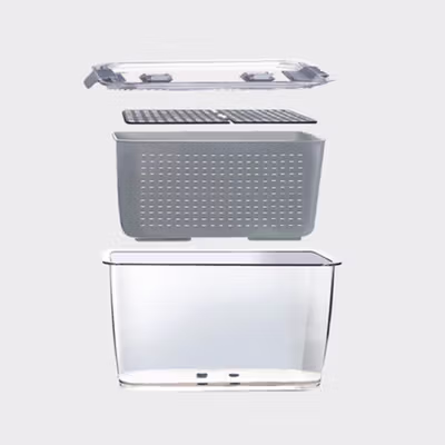SHIMOYAMA Kotak Kontainer Makanan Kulkas Organizer Drainer with Lid 1.7L - RFS49 - Gray — gambar 3