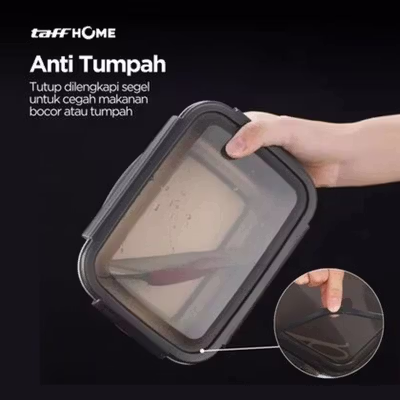 TaffHOME Kotak Makan Anti Tumpah Lunch Box Stainless Steel 304 850ml - KT273 - Black — gambar 3