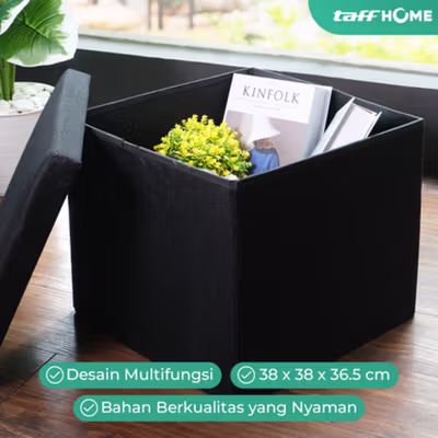 TaffHOME Sofa Kotak Penyimpanan Barang Foldable Container 38x38x36.5cm - LH962 - Black — gambar 3