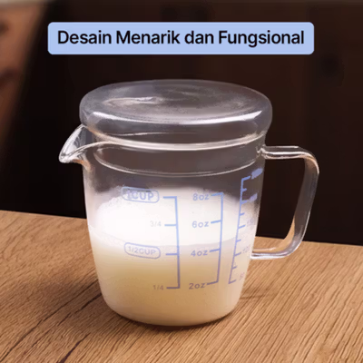 DROHOEY Gelas Ukur Kaca Latte Art Milk Jug Measuring Cup Glass 250ml - ZM0080 - Transparent — gambar 3