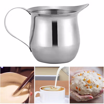 HOUSEEN Milk Jug Pitcher Susu Latte Art Espresso Stainless Steel 90ml - DL060 - Silver — gambar 3