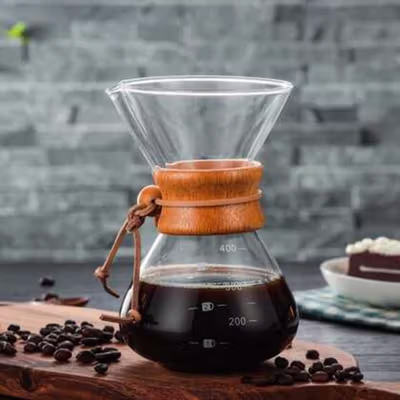 One Two Cups Coffee Server Chemex Drip Pour Over Borosilicate Glass 400ml - SE110 - No Color — gambar 3
