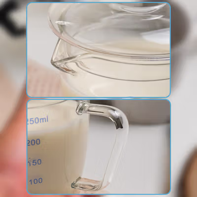 One Two Cups Gelas Ukur Kaca Latte Art Milk Jug Measuring Cup Glass 250ml - ZM0081 - Transparent — gambar 3