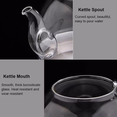 One Two Cups Teko Teh Kaca Saringan Tahan Panas Api Infuser Teapot 1.18L - TP-760 - Transparent — gambar 3