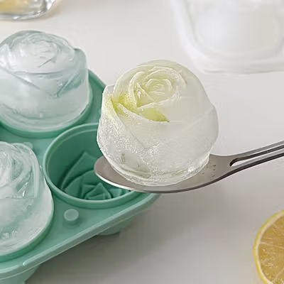 KoMall Cetakan Es Batu Silikon Mawar 4 Grid Ice Cube Mold - K400 - Green — gambar 3