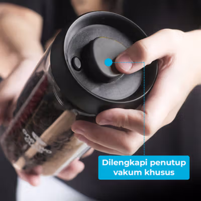 One Two Cups Toples Kaca Penyimpanan Biji Kopi Vacuum Sealed Lid 1.2L - SE41 - Black — gambar 3